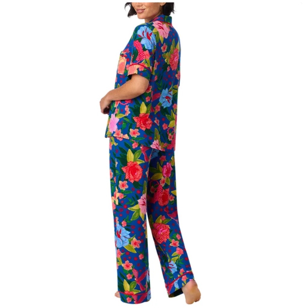 Room Service Aloha Flowers Notched Collar Stretchy Soft Pajamas PJ Set S - Picture 3 of 3